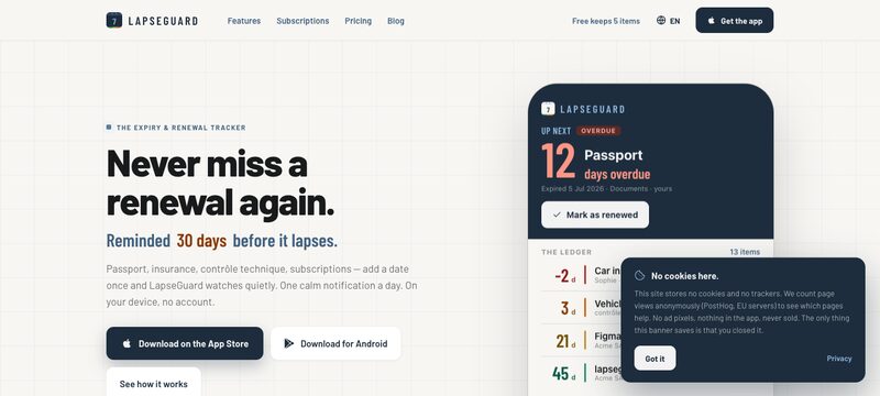 Capture d'écran du site lapseguard.app