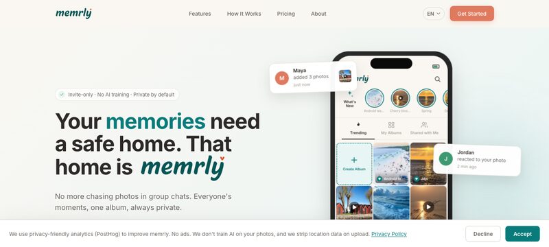 Capture d'écran du site memrly.com